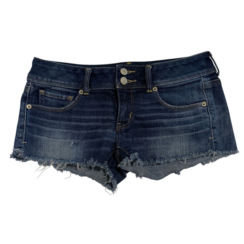 American Eagle Stretch Dark Wash Low Rise Cut Off Denim Shorts Womens Sz 6